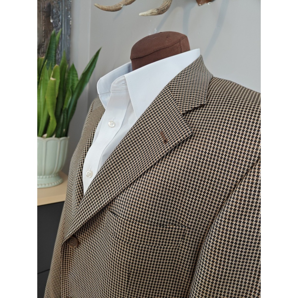 Bartolini Mens Wool Silk Sport Coat 40R Black Gold Geometric 3 Button W703